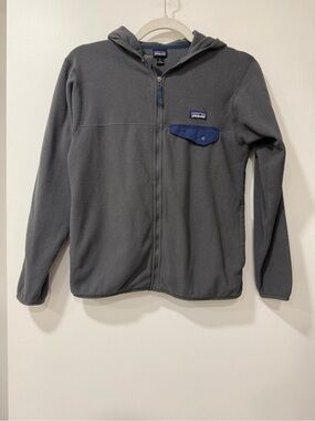Patagonia Gray Lightweight Hooded Fleece Jacket with Navy Pocket
